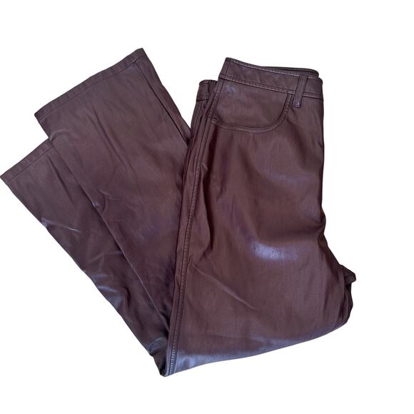 Marissa Web Brown Faux Leather Kick Flare Pants Size 14 Slimming Career $325 - Picture 8 of 12